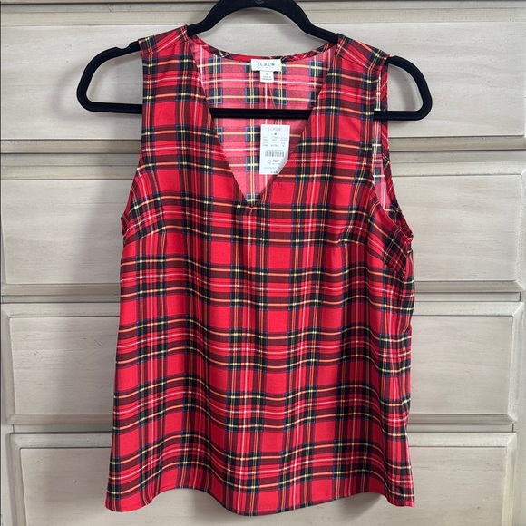 NWT J. Crew Factory Red and Black Plaid Tartan Sleeveless Blouse Small - Picture 2 of 4